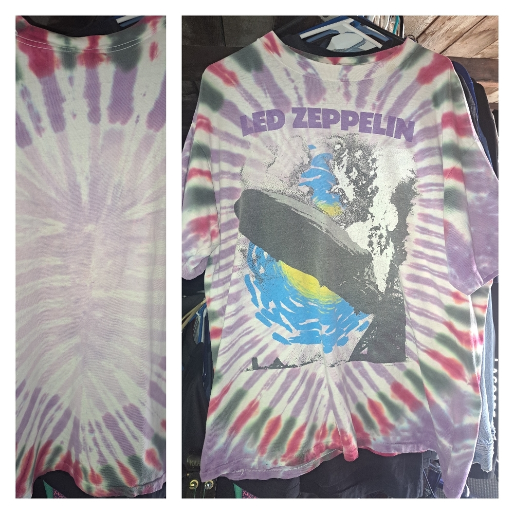 COPY - VINTAGE 1990 Led Zeppelin Rainbow Tie-Dye Tee 100% Authentic Single Stit…